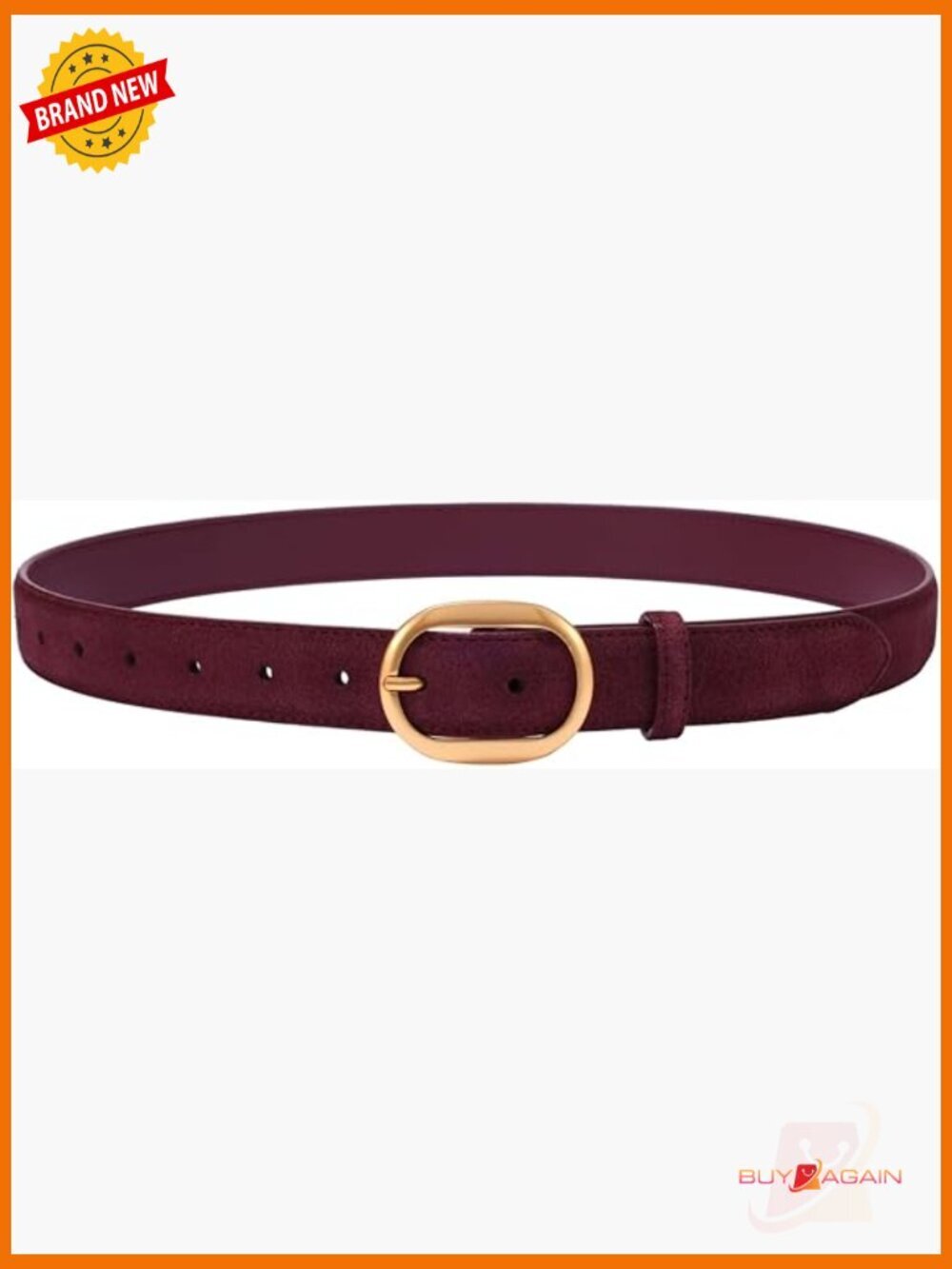 Genuine Leather & Suede Belt with Gold Buckle - Adjustable Waist Belt for Jeans